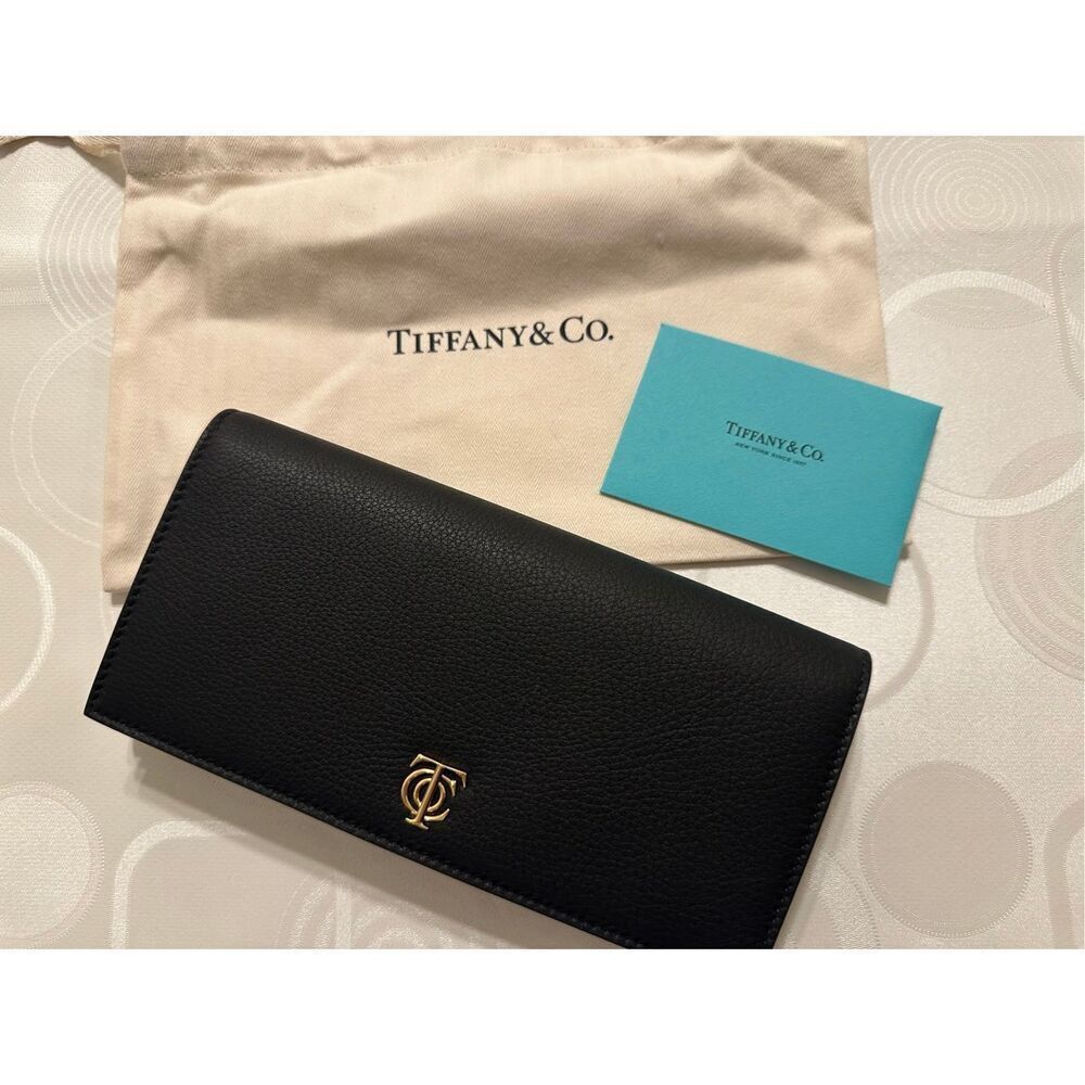 Tiffany & Co continental large flap wallet in black smooth soft leather, NWT